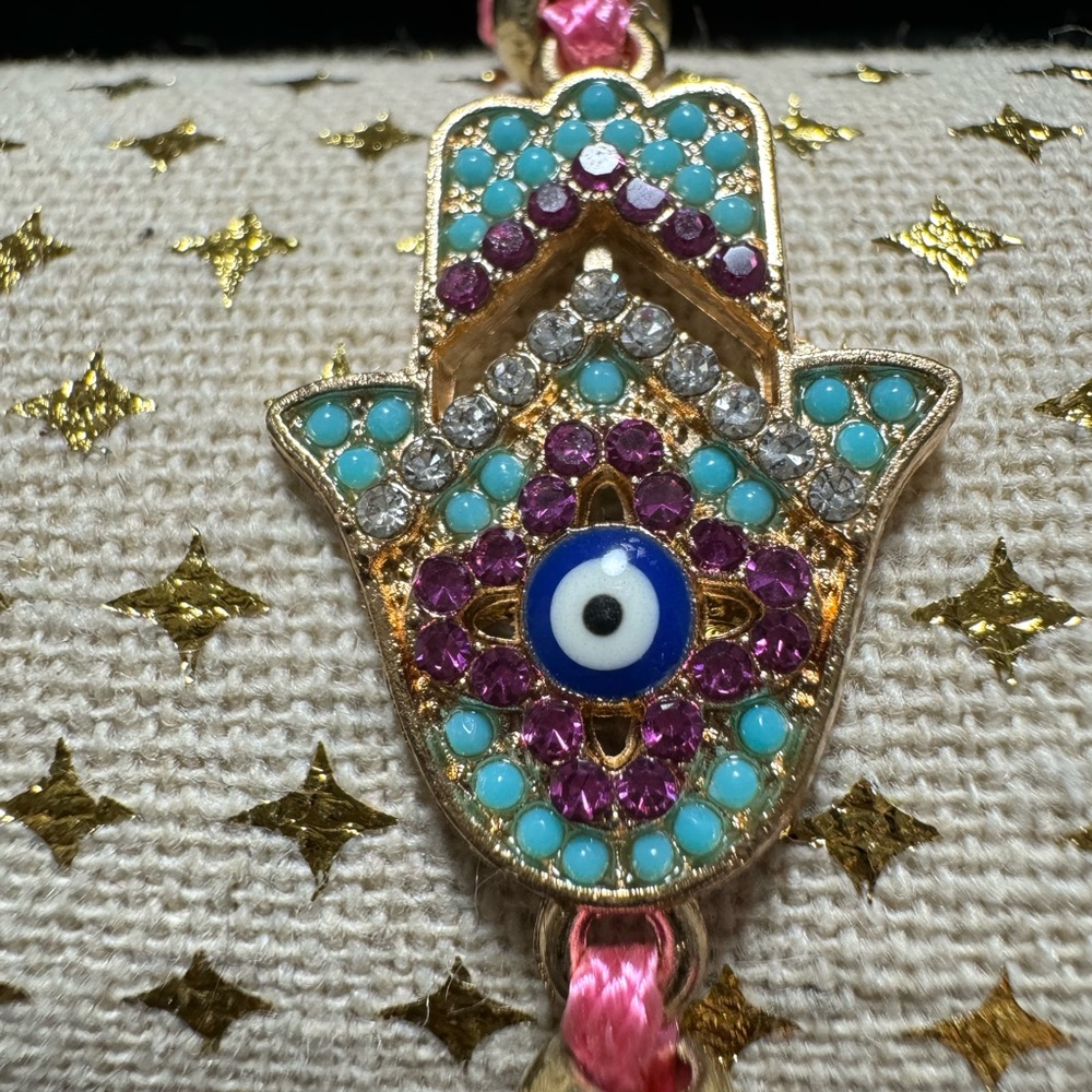 HOT PINK EVIL EYE HAMSA BRACELET ADJUSTABLE STRING